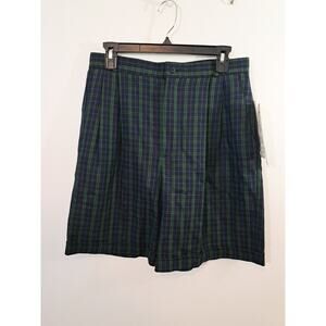 Jonathan Logan New Deadstock Women's Green Navy Plaid Shorts 14P Pleated